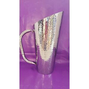 Hammered Silver Pitcher Vase 64oz Decor Country Cottage Core 11" Tall Handle